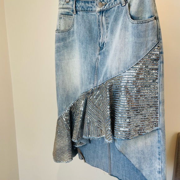 Sass & Bide denim sequin hi low skirt size 42 (12) - Picture 5 of 10